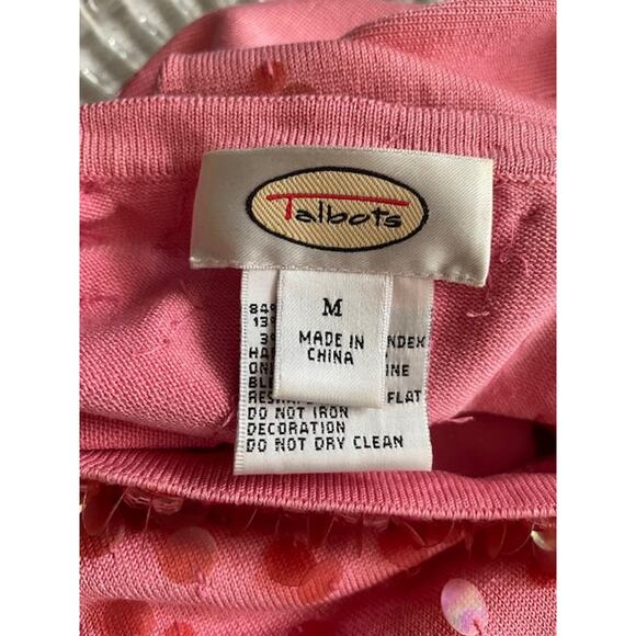 Talbots Size Medium Silk Blend Sweater Pink with Sequins Long Sleeve - Picture 4 of 5